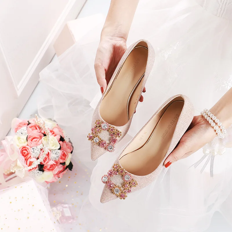 Sexy Pumps Wedding Women Fetish Shoes women pumps Rhinestones None-Woven Slip On 6.5CM Thin High Heels Pointed Toe Shallow