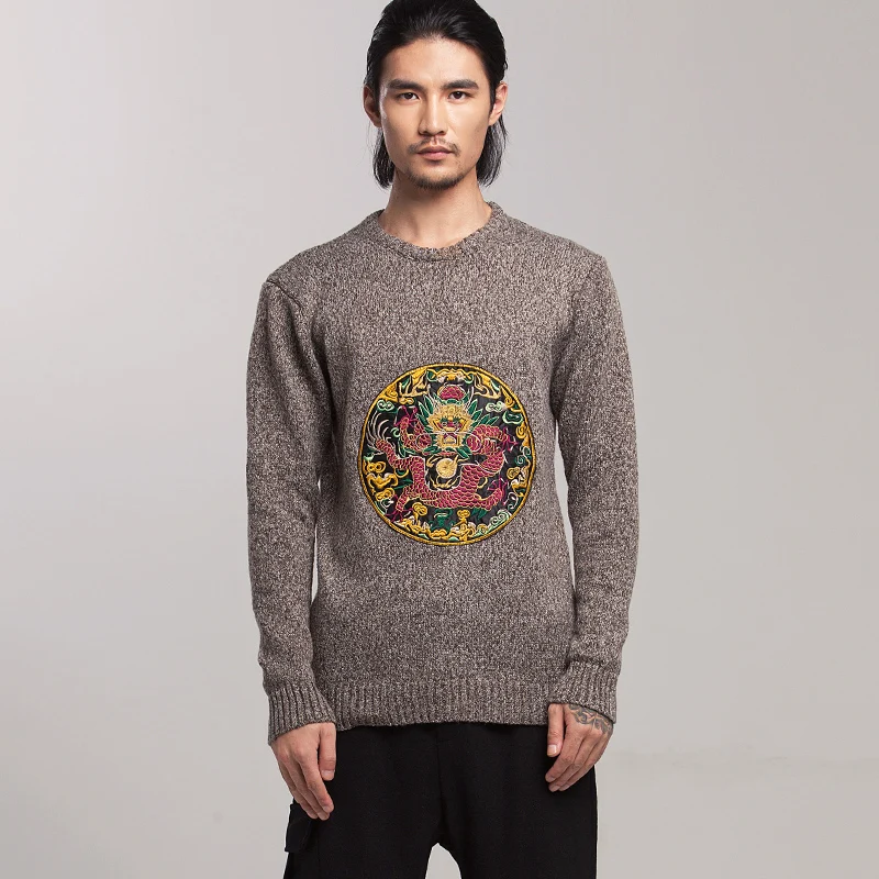 Chinese Dragon 2019 Style Fashion Men Sweater Streetwear Casual Clothes Knitted Pullovers For Autumn Winter
