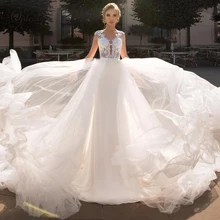 Optcely свадебное платье привлекательный v-образный вырез с рукавами-крылышками Съемный Тюль Русалка развертки поезда аппликации бисером платья принцессы