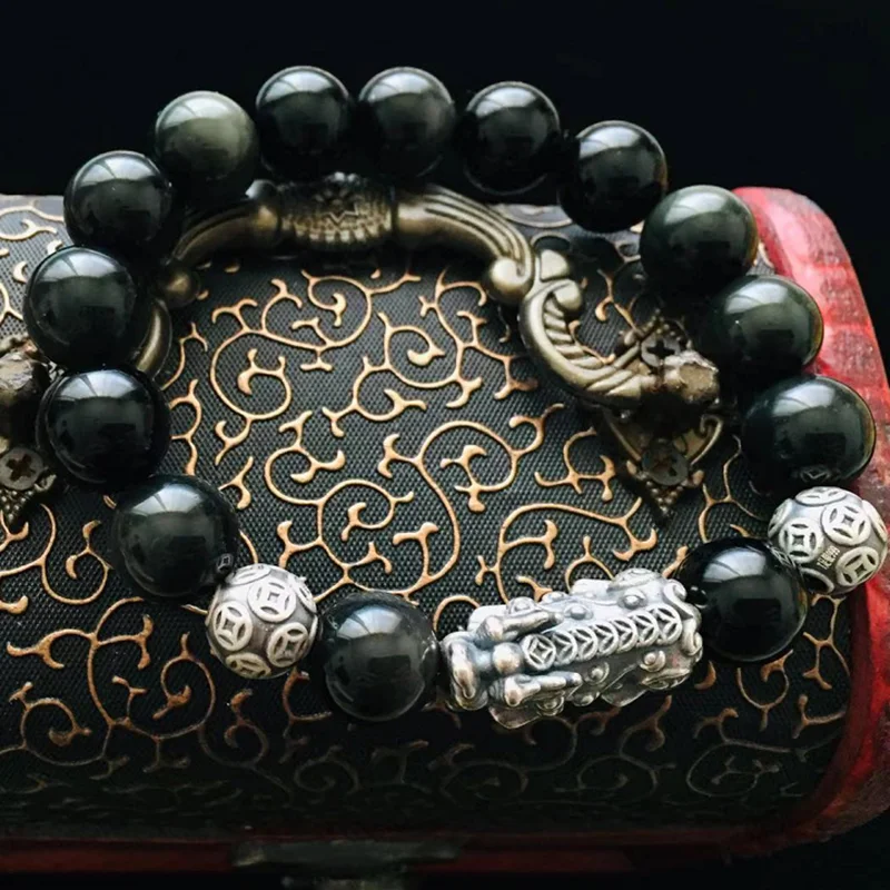 S999 Pixiu Feng Shui Gift Obsidian Bracelet for man and women Wealth Bracelet Handmade good Lucky Amulet Jewellery