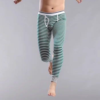 

Thermal Underwear Men Long Johns Thicken Sexy Mens Under Pants Bottoms Pajama Mid Rise Stripe Legging Pouch Warm Long Johns