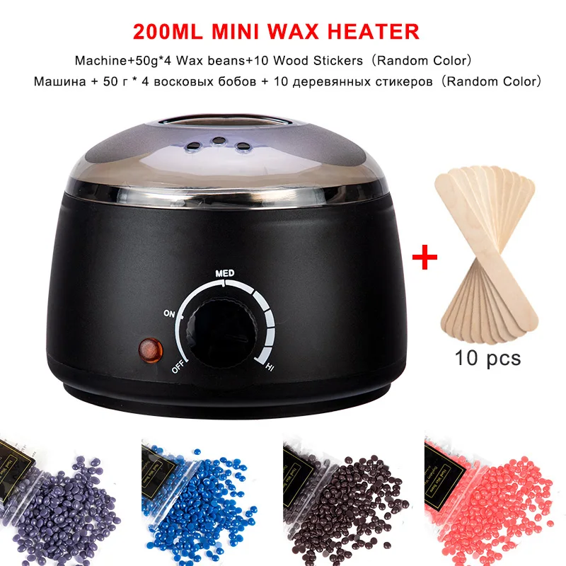 Hair Removal Wax-melt Machine Heater 200ml Wax Beans 10 Wood Stickers Hair Removal Machine Waxing Kit Calentador de cera