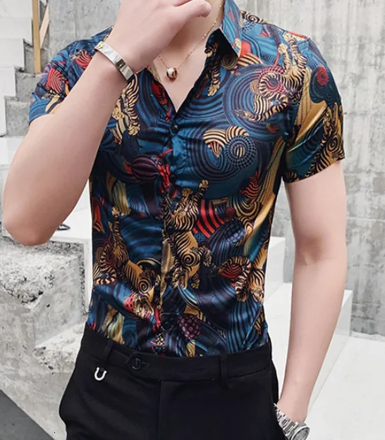 NewBoutique, модная, индивидуальная, в полоску, с коротким рукавом, повседневная, тонкая, британский стиль, стилист волос, светская рубашка, мужская, с коротким рукавом, рубашка - Цвет: C071