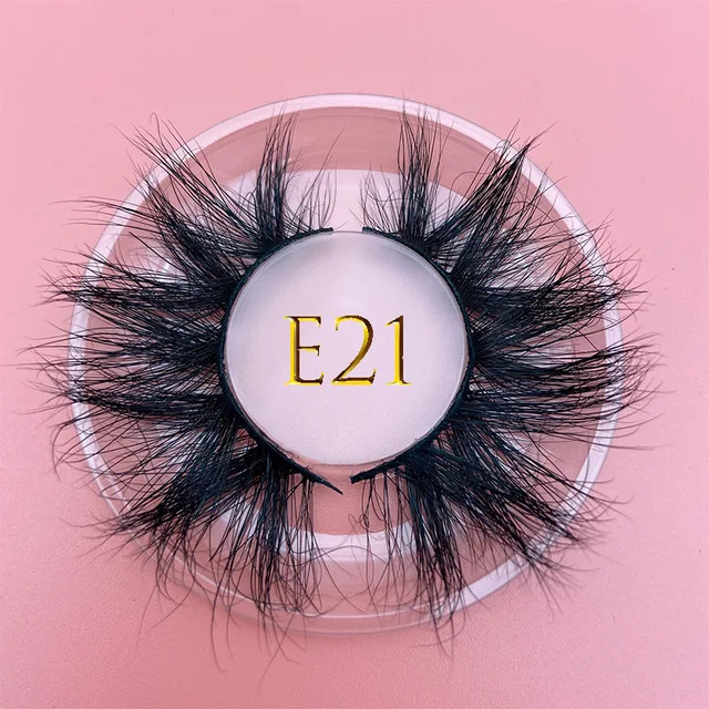 25mm E06 MIKIWI 100% handmade natural  thick  Eye lashes wispy makeup extention tools 3D mink hair volume soft false  eyelashes E21 round case