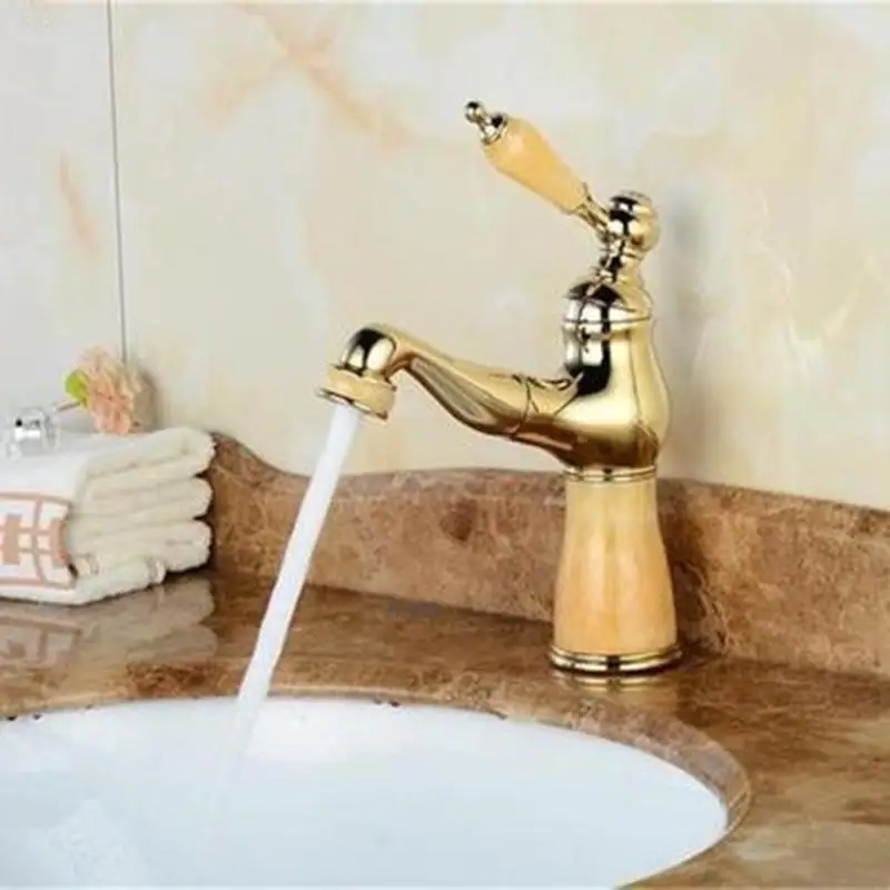 Гибкий Выдвижной кран для раковины Золотой полированный мраморный камень