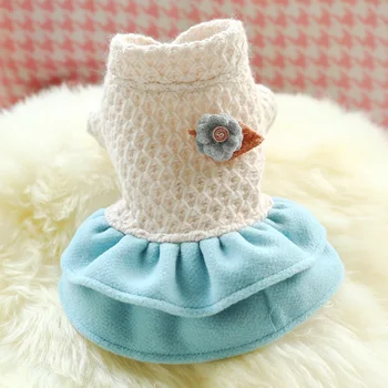 

New Autumn and Winter Pet Clothes Teddy Bear Cute Duckling Small Dog Sweater Wool Cat Skirts Flowers Strap Pet Dress Dog Skirts