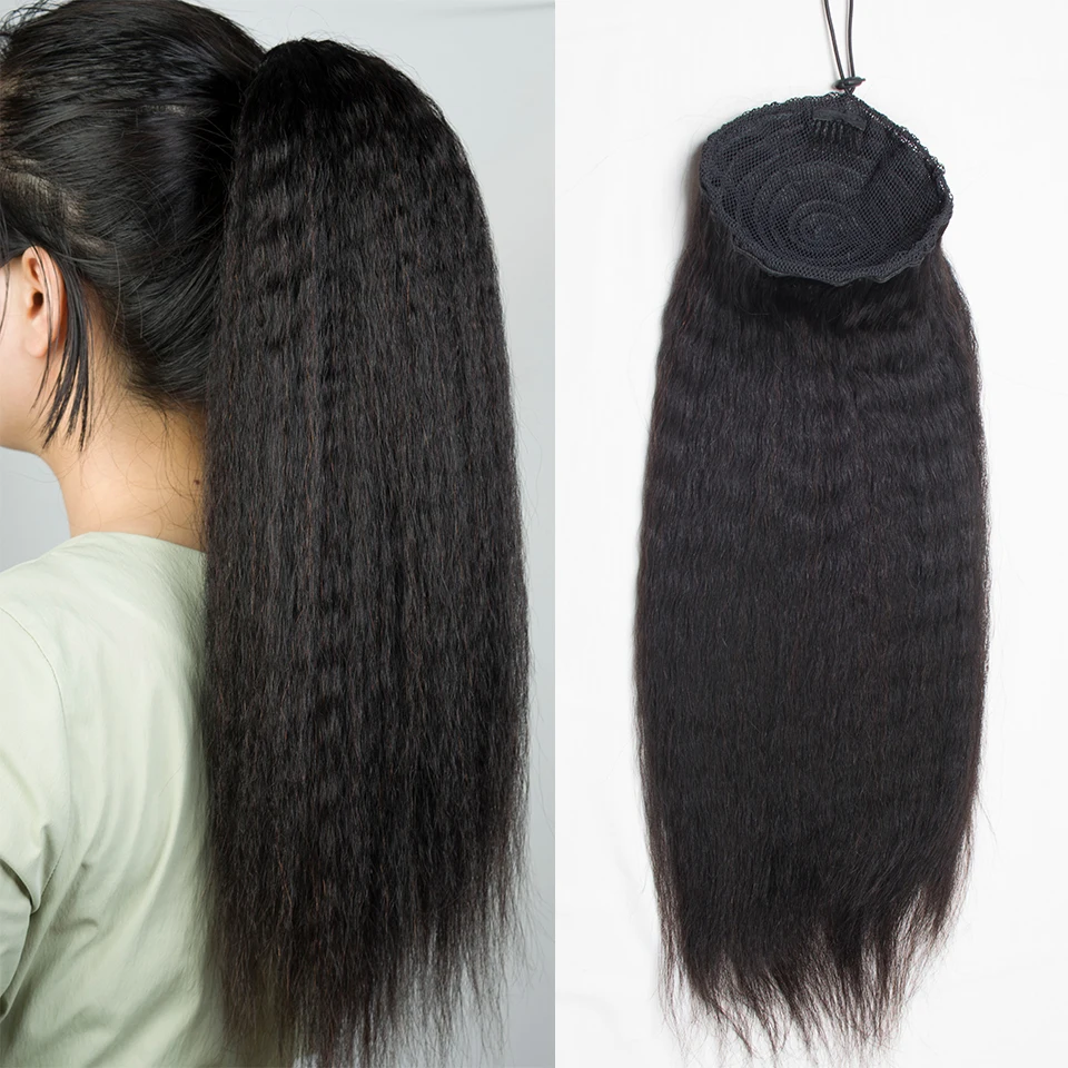 

Aliballad Kinky Straight Drawstring Ponytail Human Hair Brazilian Clip In Ponytail Extensions Afro Kinky Straight Hair 2 Combs