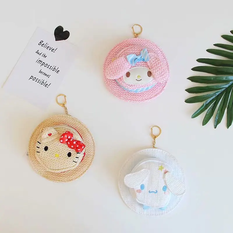 Мультфильм hello kitty My Melody Cinnamoroll тканая соломенная шляпа кошелек портмоне сумка подвеска брелок сумка украшения для девочек Подарки