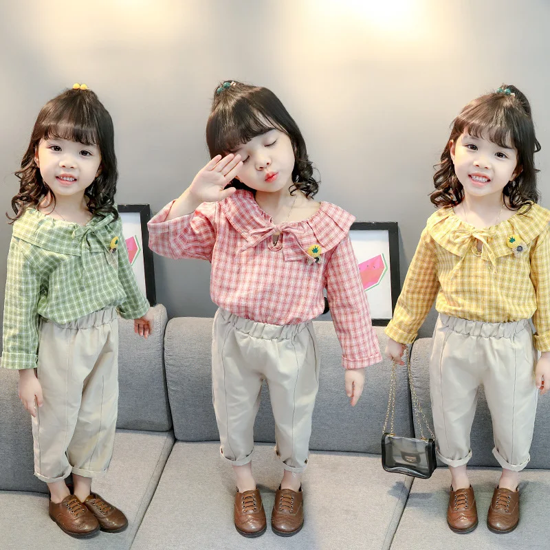 

2019 New Style Autumn Clothing Children Baby Girls Pineapple Checkered Two-Piece Set-Style Korean-style Long-sleeved Coat