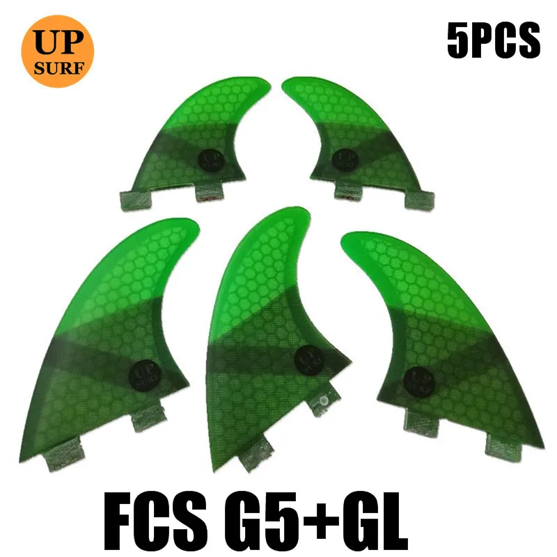 Upsurf логотип FCS плавники G3/G5/GL с винтами и ключ плавники сумка для серфинга сотовый плавник Стекловолокна Плавники FCS Quilhas плавники - Цвет: G5GL 5pcs green