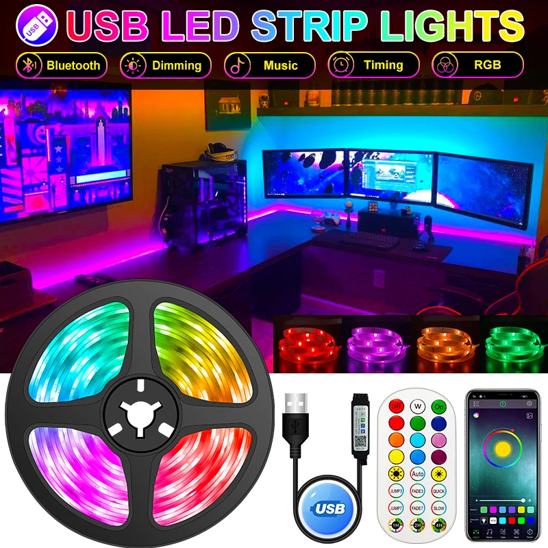 LED Strip Lights Bluetooth Lights Flexible LED Lamp Tape Ribbon JSW Mall
