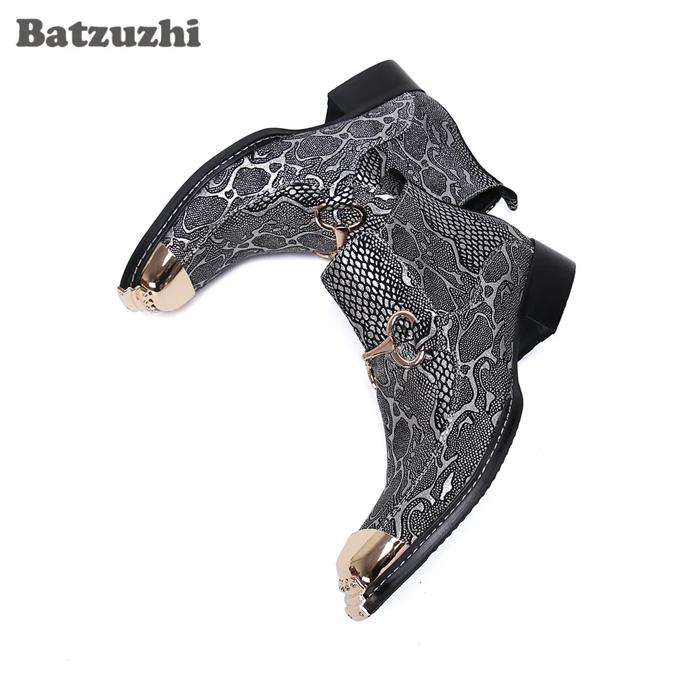 Batzuzhi New Arrival Men Shoes Boots Iron Toe Grey Leather Ankle Boots Zip Designer's Short Boots Party botas hombre!Big Size 46