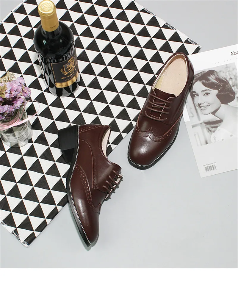 2020 Spring New British Women Pumps Brogues Genuine Leather High Heels Oxford Shoes For Woman Vintage Carved Pumps Women Shoes (13)