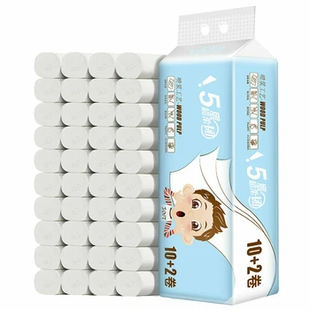 

12 Rolls Strong Soft 5-Ply Toilet Paper Bath Tissue Giant Roll Skin-friendly Dense And Thick And Comfortable To Touch