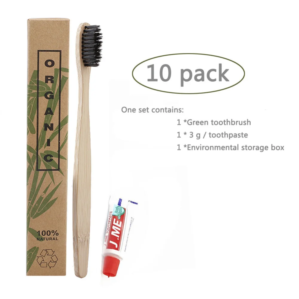 

10 Sets eco-friendly bambooToothbrush with Disposable Toothpaste Oral Care Kit Travel Teeth oral care wholesale for hotel brush