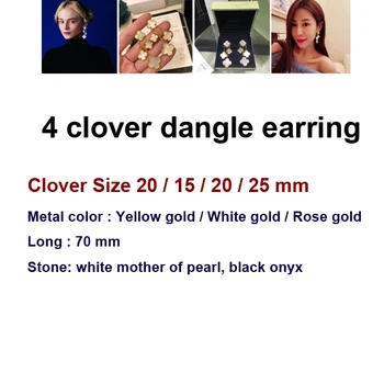 

Elegant Hot Brand 4 Charms Dangle Earring Women With Clip 100% Sterling Silver 925 Set Natural Mother Pearl Top Quality Gifts