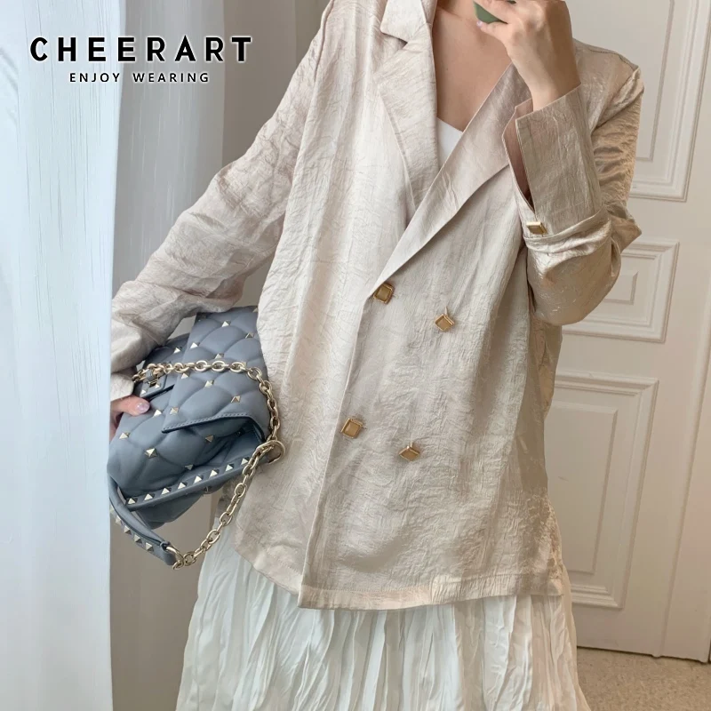 

Cheerart Korean Blouse Long Sleeve Ladies Tops Double Breasted Lapel Button Up Shirt Autumn Women Blouse Femme Clothes