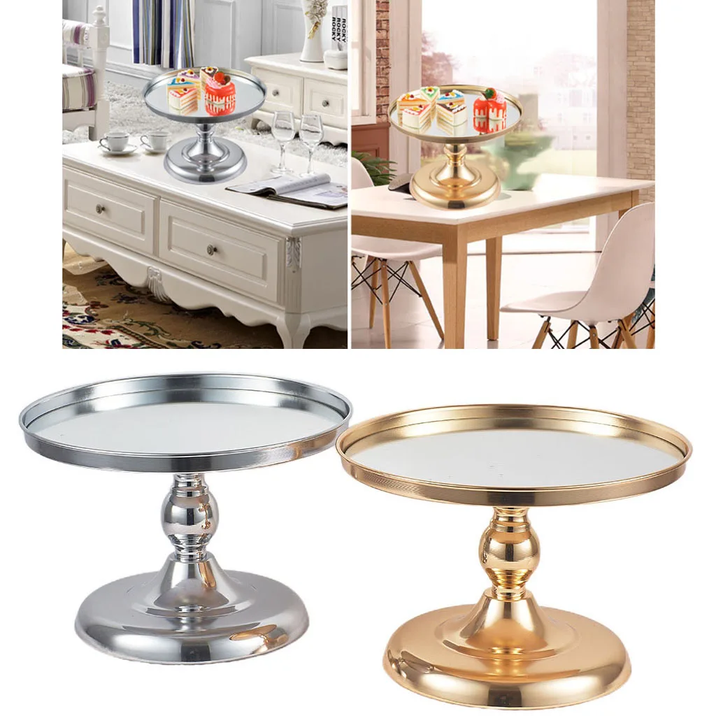 Smooth Round Metal Cake Dessert Cupcakes Stand Holder Wedding Party Display Plate Rack, 2 Colors(Gold, Silver)