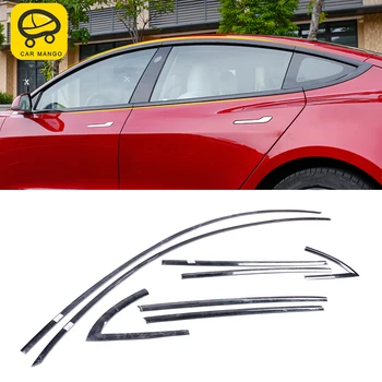 

CarManGo For Tesla Model 3 2017-2020 Car Stainless Window Middle Column Pillar Cover Sticker Frame Exterior Moulding Decoration
