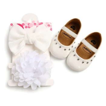 

2020 Baby Girl 0-18M Rivet Sweet Princess Shoes + Hair Accessory Two Sets