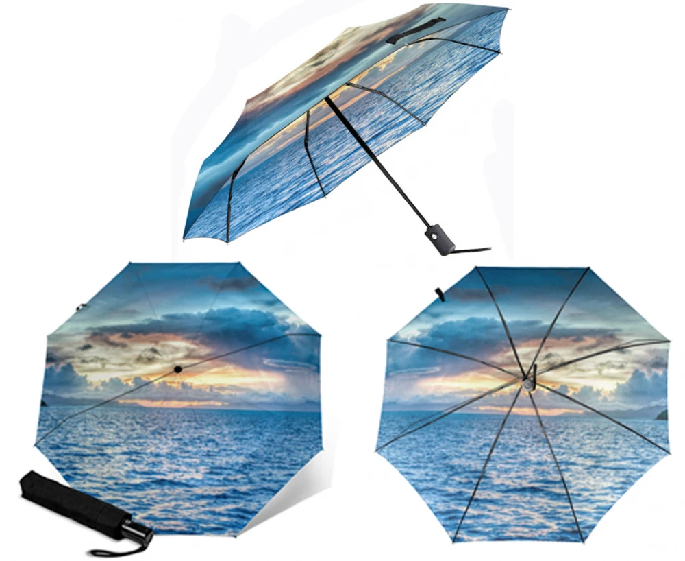 Wind Resistant automatic umbrellas Windproof Sun And Rain Three Folding Umbrellas Sun Umbrella Printing Paraguas Parapluie