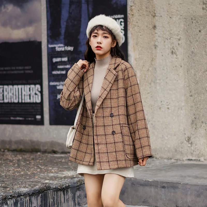 

2018 Autumn And Winter New Style Coat Women's Autumn And Winter South Korea Short-height Plaid Ulzzang Winter Woolen Coat