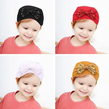

New 1Pc Baby Girl Elastic Hair Band Baby Sequins Bow Tie Wide Head Band Children's Cute Hair Accessories For Festival And Party
