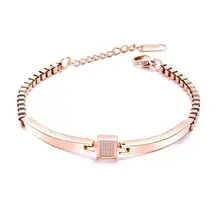 Hemiston Европейский титановая сталь женский браслет с циркониевым покрытием Розовое золото творческая цепочка браслет