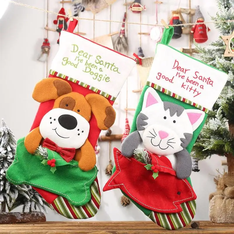 

Christmas Dog Cat Shape Apple Bag Children Candy Stockings Home Pendant