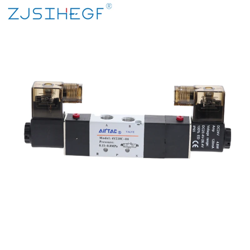 Пневматический электромагнитный клапан AC220V 4V230 08C 5 Way 3 позиции 1/4 "клапан DC12V DC24V