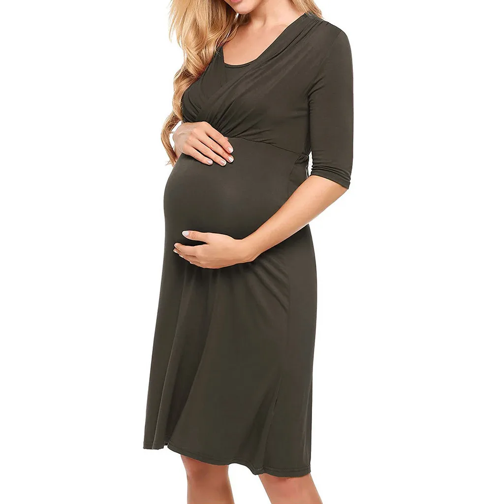 MUQGEW платья для беременных женщин Материнство кормящих платье семь четвертей рукав V шеи платье для грудного вскармливания GH6