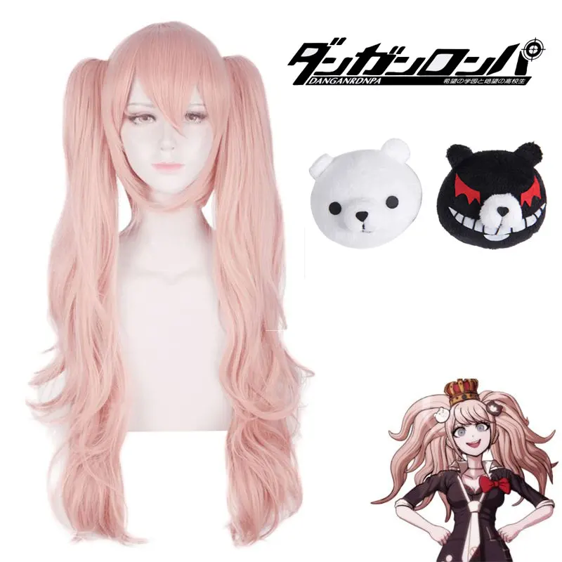 Аниме Danganronpa джунко эношима длинный хвост парик с заколки медведем аксессуары к