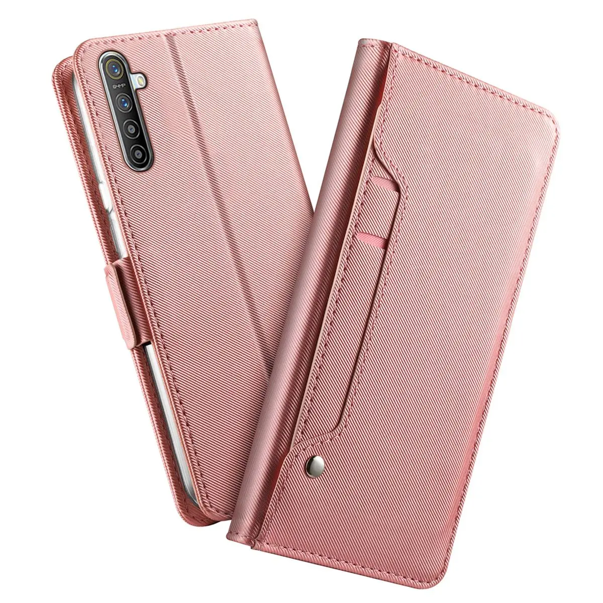 

For Oppo Reno 2 Z Oppo Realme XT Case PU Leather Wallet Flip Stand with Mirror and Card Slots Cover for Oppo A9 (2020) Case