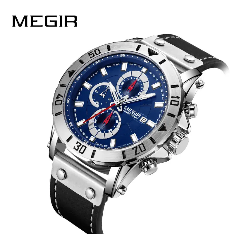 

MEGIR Sport Chronograph Leather Quartz Watch for Men Brand Luxury Mens Watches Clock Waterproof Relogio Masculino Montre Homme