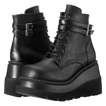 

Platform Martens Boots Women Shoes 2020 New Black Leather Ankle Boots Women Punk Shoes Thick Bottom Motorcycle Boots De Mujer