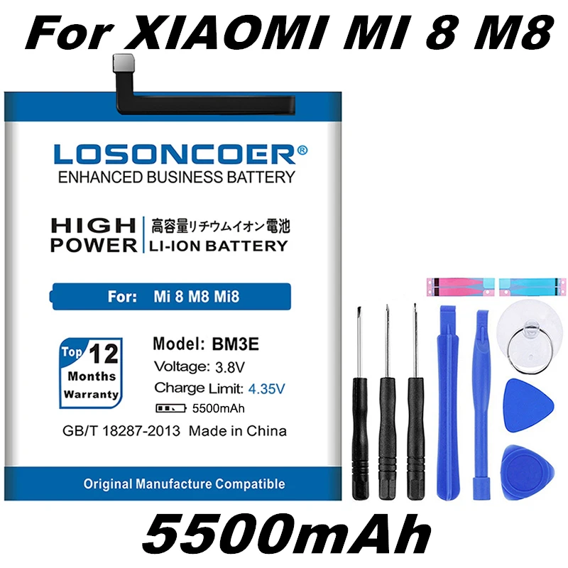 LOSONCOER BM3E 5500 мАч Сменные Аккумуляторы для телефонов Xiaomi Mi 8 Mi8 M8 настоящая батарея