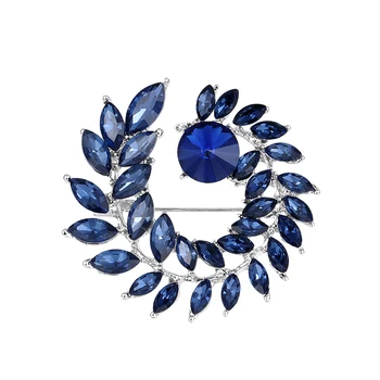 

MIEG New Arrival Blue Crystal Leaf Shape Brooch Pins for Women Dress Coat Winter Accessories Jewelry