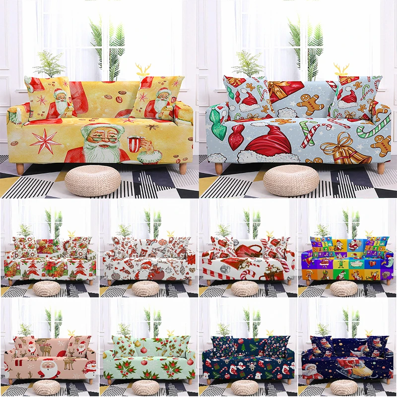 Christmas Sofa Slipcover Santa Claus Decor Elastic Sofa Cover For