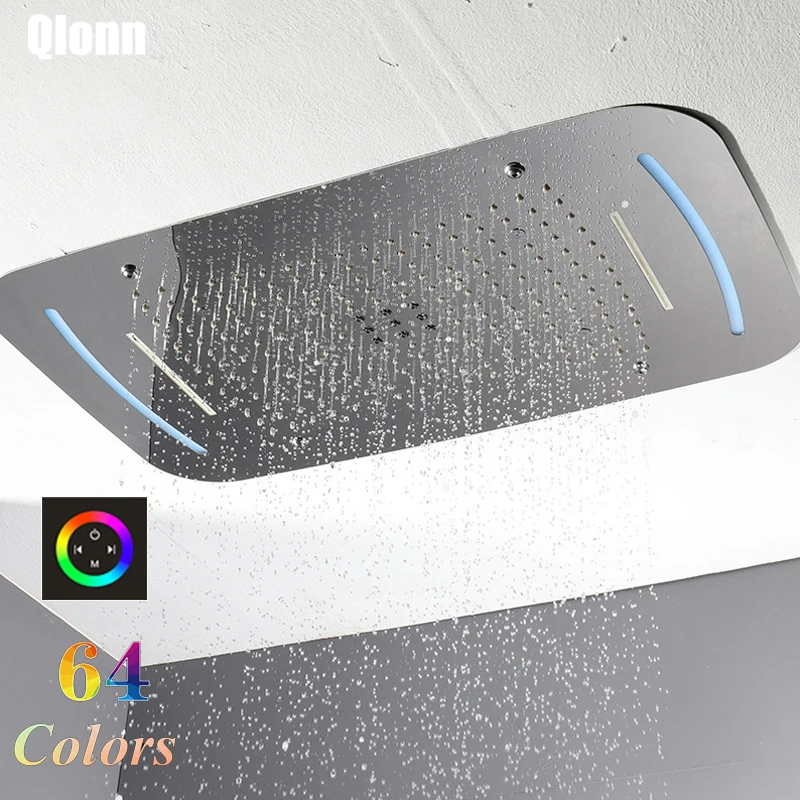 

710*430mm Bathroom Luxury 64 Colors Remote Control Embedded Ceiling LED Shower Head Rainfall Waterfall Bubble Showerhead 304SUS