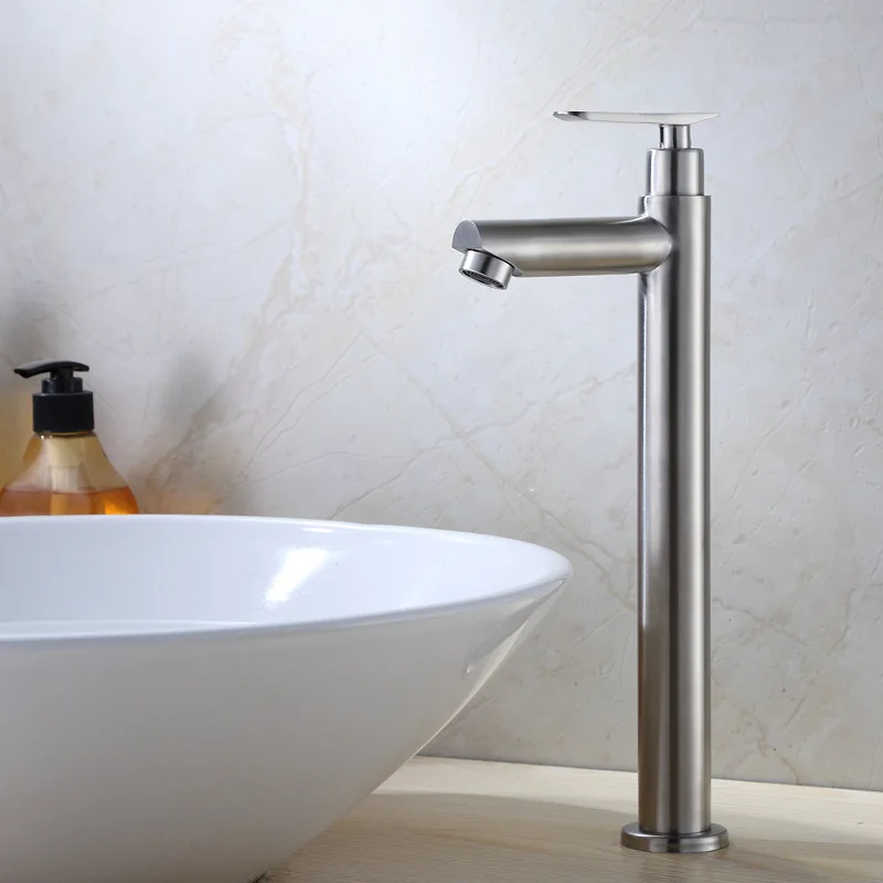 

New Style Heightening Ingle Handle Faucet with Cold Basin Table Basin Faucet Bathroom Basin Faucet Brushed 304 Stainless Steel