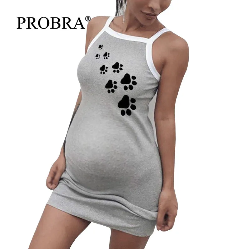 

Cute Footprint New Pregnancy Dress Fashion Sleeveless Casual Maternity Dress lactancia Slim Elastic Sexy Off Women's Vestidos XL