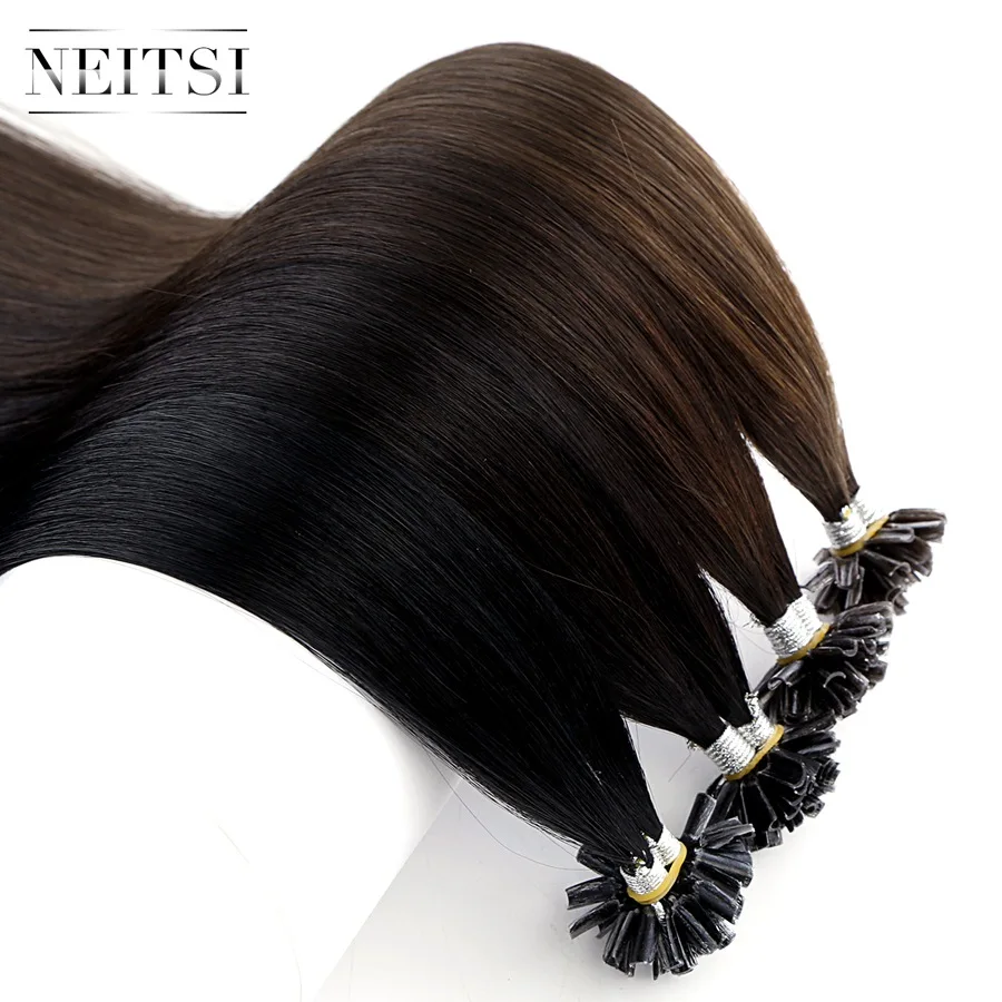 Comprar Neitsi recto Remy humano fusión keratina uñas U punta Pre unida cápsulas doble extensiones de cabello dibujado 16 \