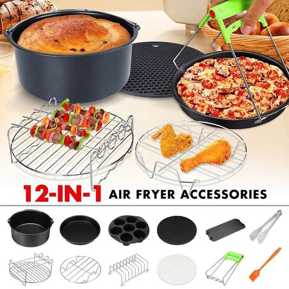 

12pcs 8inch Skillet Nontoxic Air Fryer Accessories Home Kitchen Bakeware French Fries Cake Pan Cooking Non Stick Pizza Bread