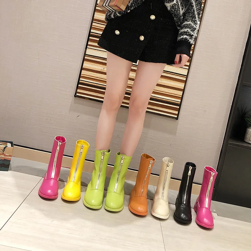 

2019 Autumn And Winter INS Front Zipper Candy-Colored Martin Boots Motorcycle Boots Bootie Versatile Online Celebrity WOMEN'S Sh