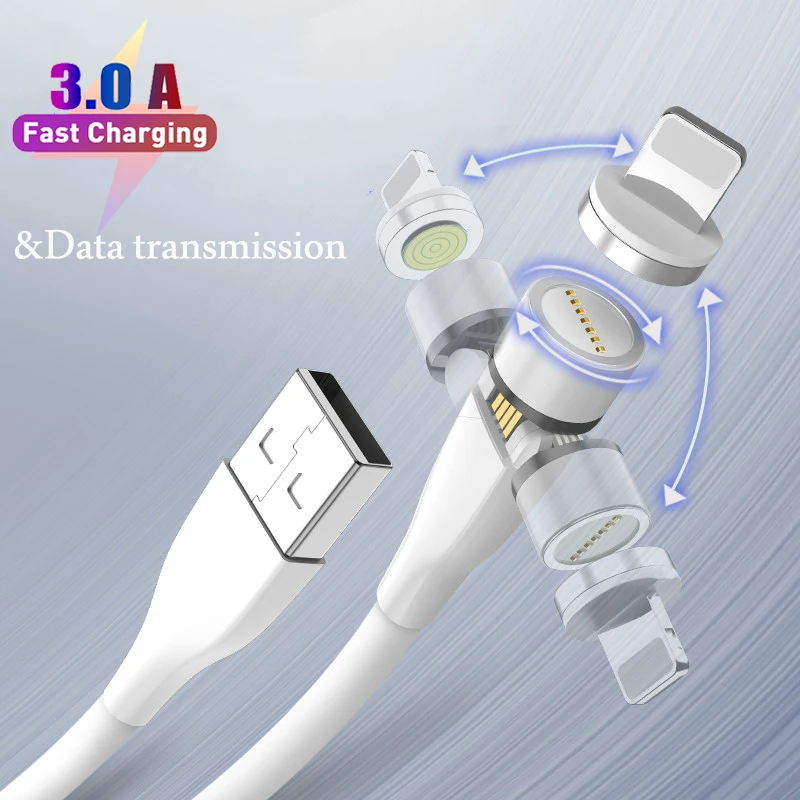Магнитный Micro USB кабель Hussain 540 градусов 3 А Type C для быстрой зарядки магнитное