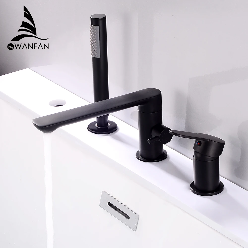 

Bathroom Vanity Sink Faucet Two Handles three Holes Basin Widespread Deck Mount Soild Brass Matte Black Basin Faucet 855851