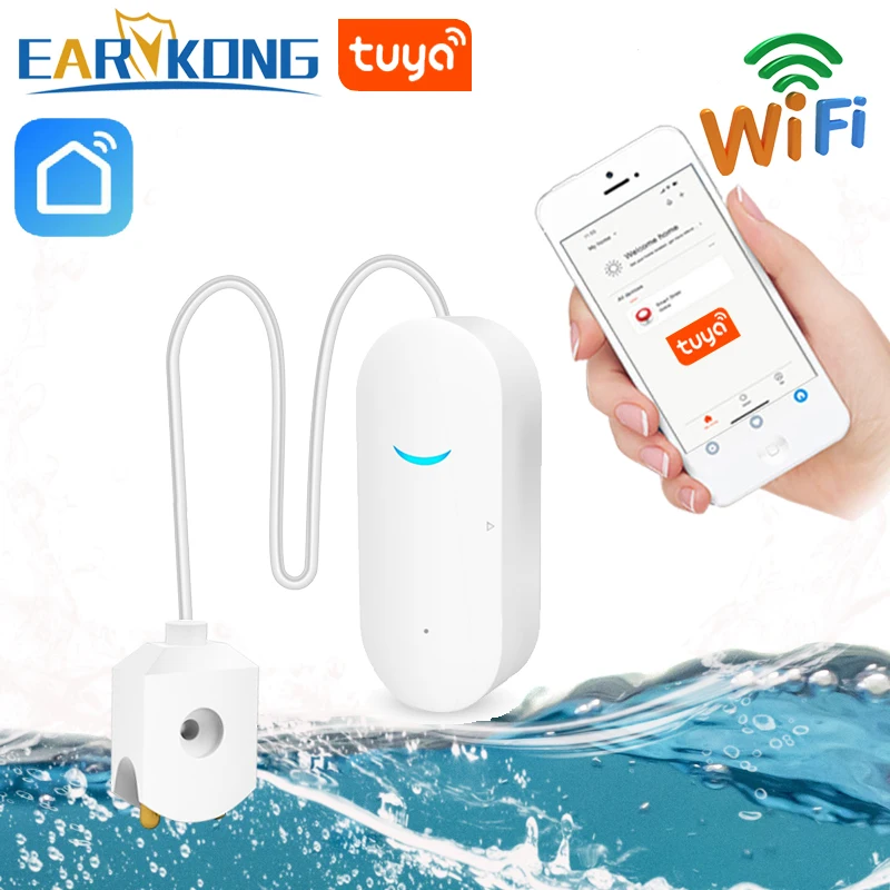 EARYKONG-Sensor inteligente de fugas de agua Tuya, alarma de agua Compatible con Tuyasmart/APP smart Life de fácil instalación, WiFi