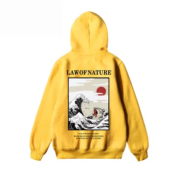

Japanese Embroidery Funny Cat Wave Printed Fleece Hoodies Pullovers 2020 New Japan Style Hip Hop Casual Sweatshirts Streetwear