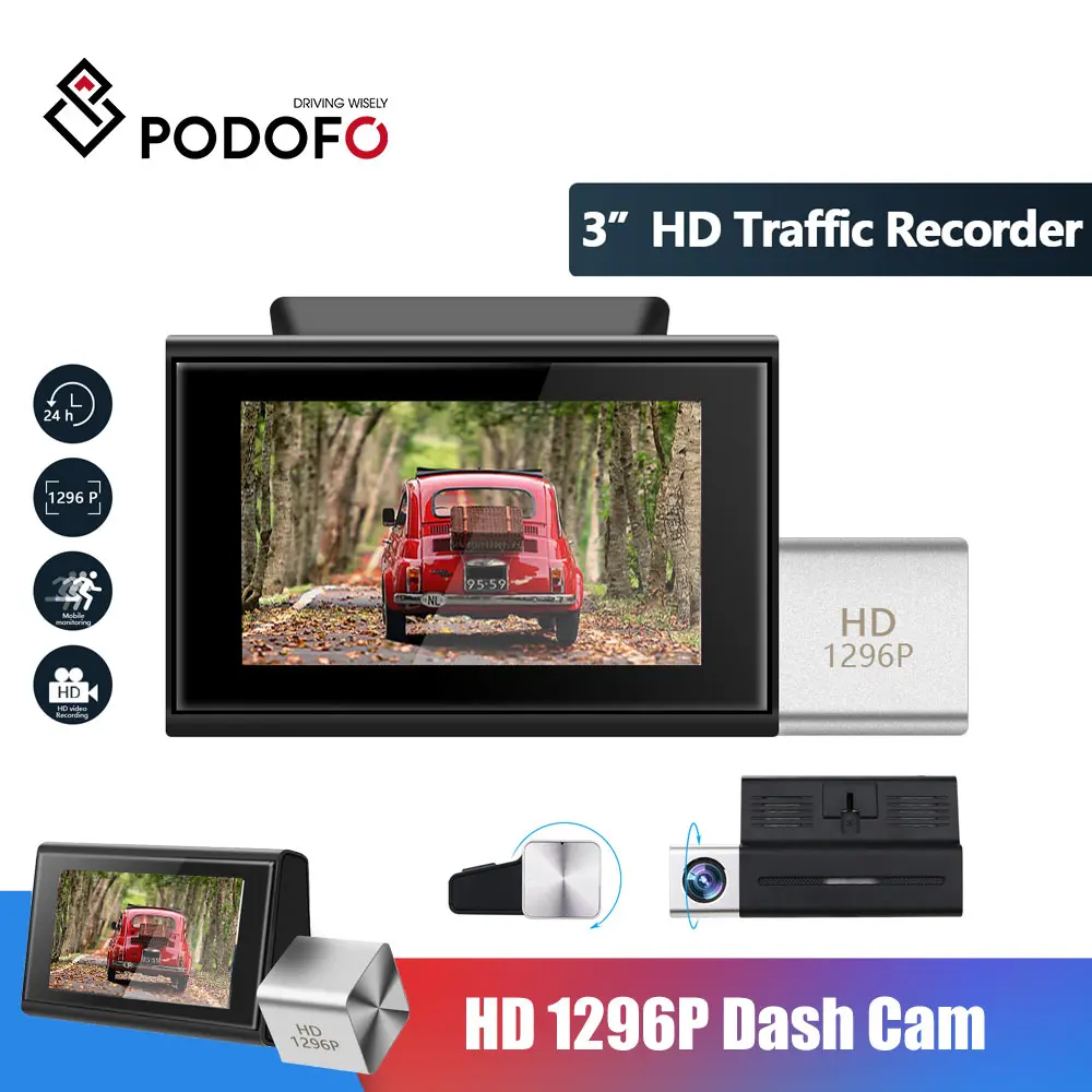 Видеорегистратор Podofo Full HD 1296P Автомобильный видеорегистратор A1 мини регистратор