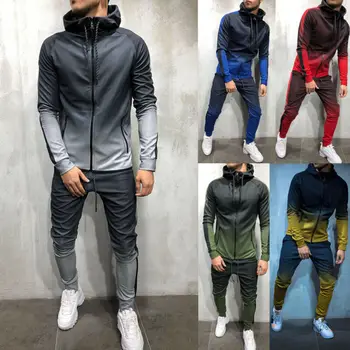 

New Fashion Hot Men Gradient Sport Tracksuit Set Zipper Hoodie Slim Suit Gym Sportswear 2020Digital Printed Sweater Autumn Winte
